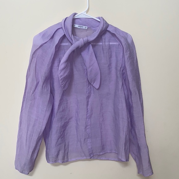 Mango Tops - Mango Lavender Bow Neck Blouse